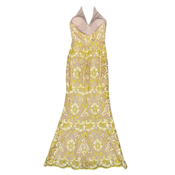 GB Gianni Bini | Yellow & Nude Embroidered Floral Prom Formal Trumpet Maxi Gown - Picture 3 of 12